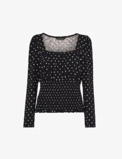 Whistles Polka-dot Square-neck Cotton Top