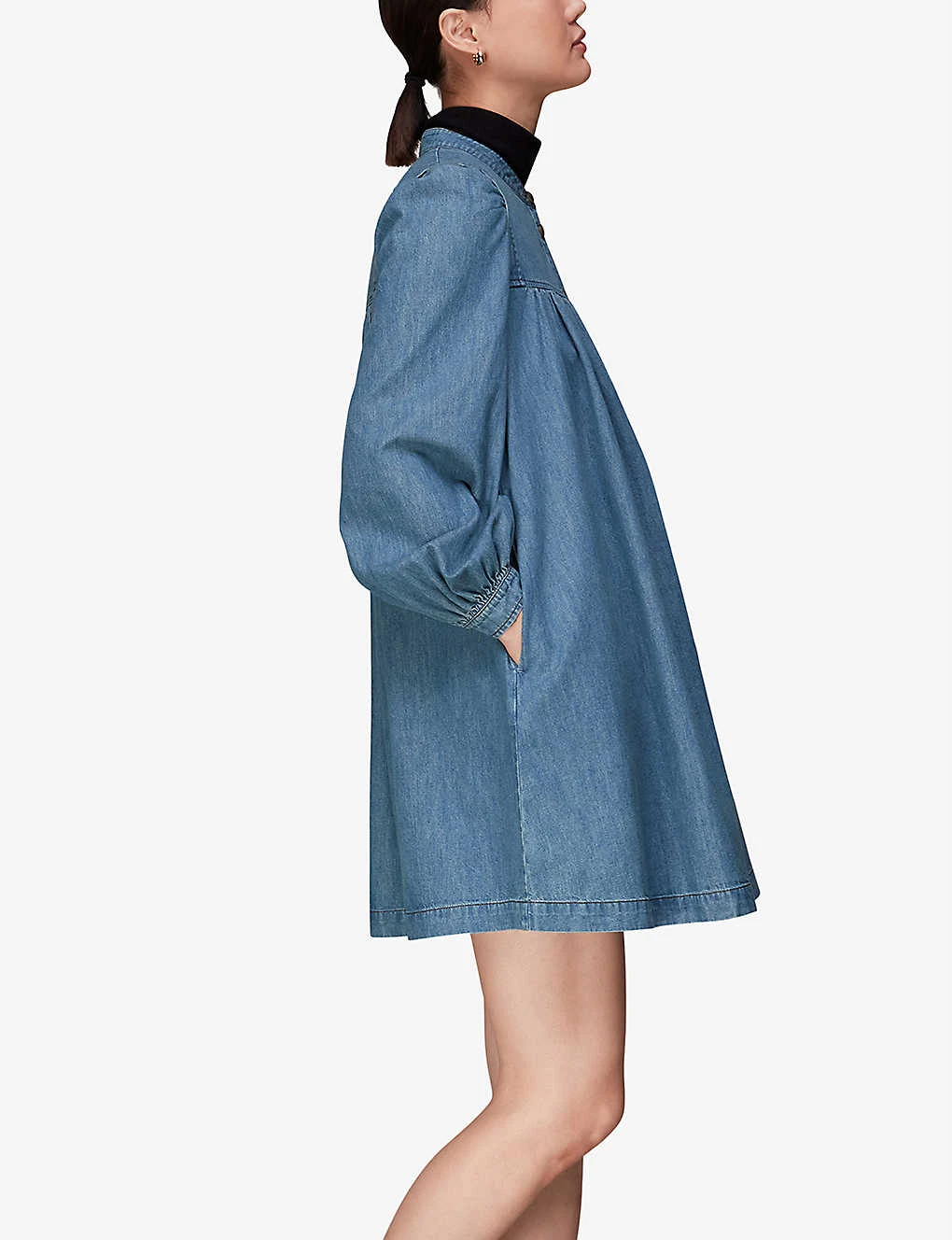 Whistles Puff-sleeve Denim Chambray Trapeze Dress 3 Whistles Puff-sleeve Denim Chambray Trapeze Dress - Image 3