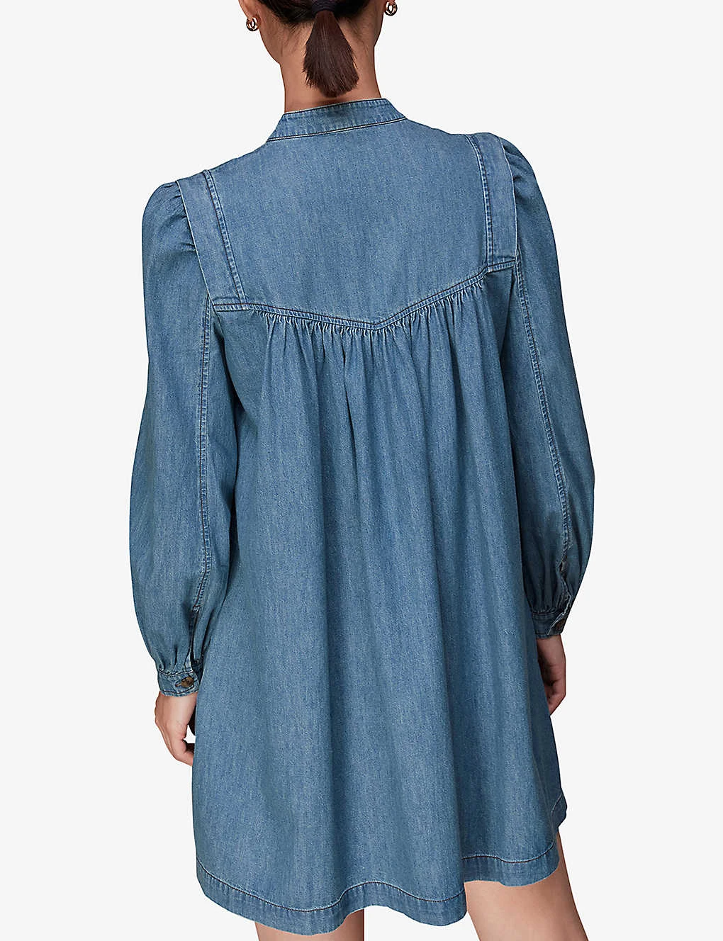 Whistles Puff-sleeve Denim Chambray Trapeze Dress 4 Whistles Puff-sleeve Denim Chambray Trapeze Dress - Image 4