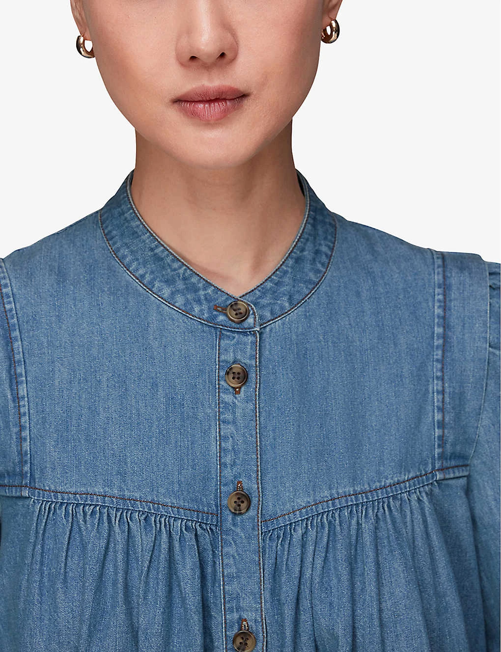 Whistles Puff-sleeve Denim Chambray Trapeze Dress 5 Whistles Puff-sleeve Denim Chambray Trapeze Dress - Image 5