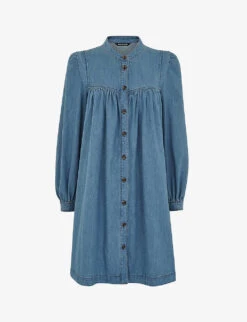 Whistles Puff-sleeve Denim Chambray Trapeze Dress