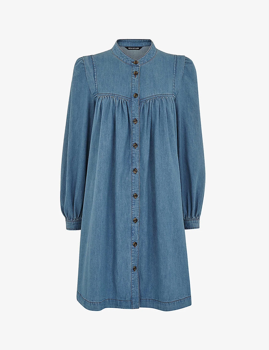Whistles Puff-sleeve Denim Chambray Trapeze Dress 1 Whistles Puff-sleeve Denim Chambray Trapeze Dress