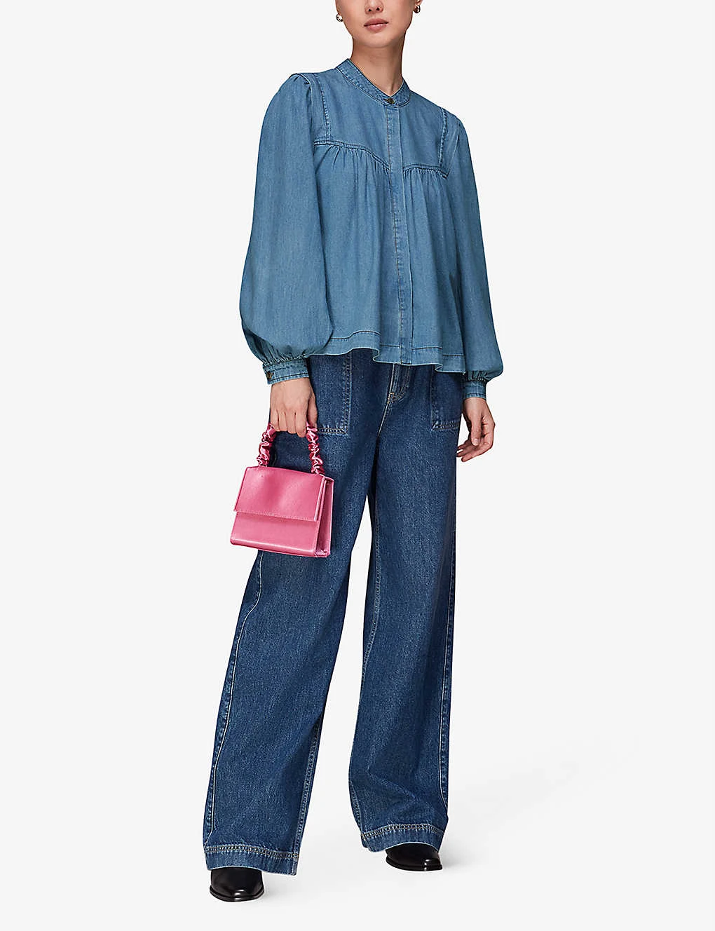 Whistles Mollie High-neck Chambray Denim Blouse 2 Whistles Mollie High-neck Chambray Denim Blouse - Image 2