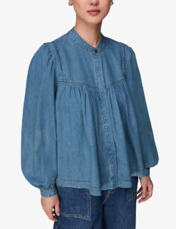 Whistles Mollie High-neck Chambray Denim Blouse 7 Whistles Mollie High-neck Chambray Denim Blouse -The Fashion Shop R04109039 BLUE ALT02