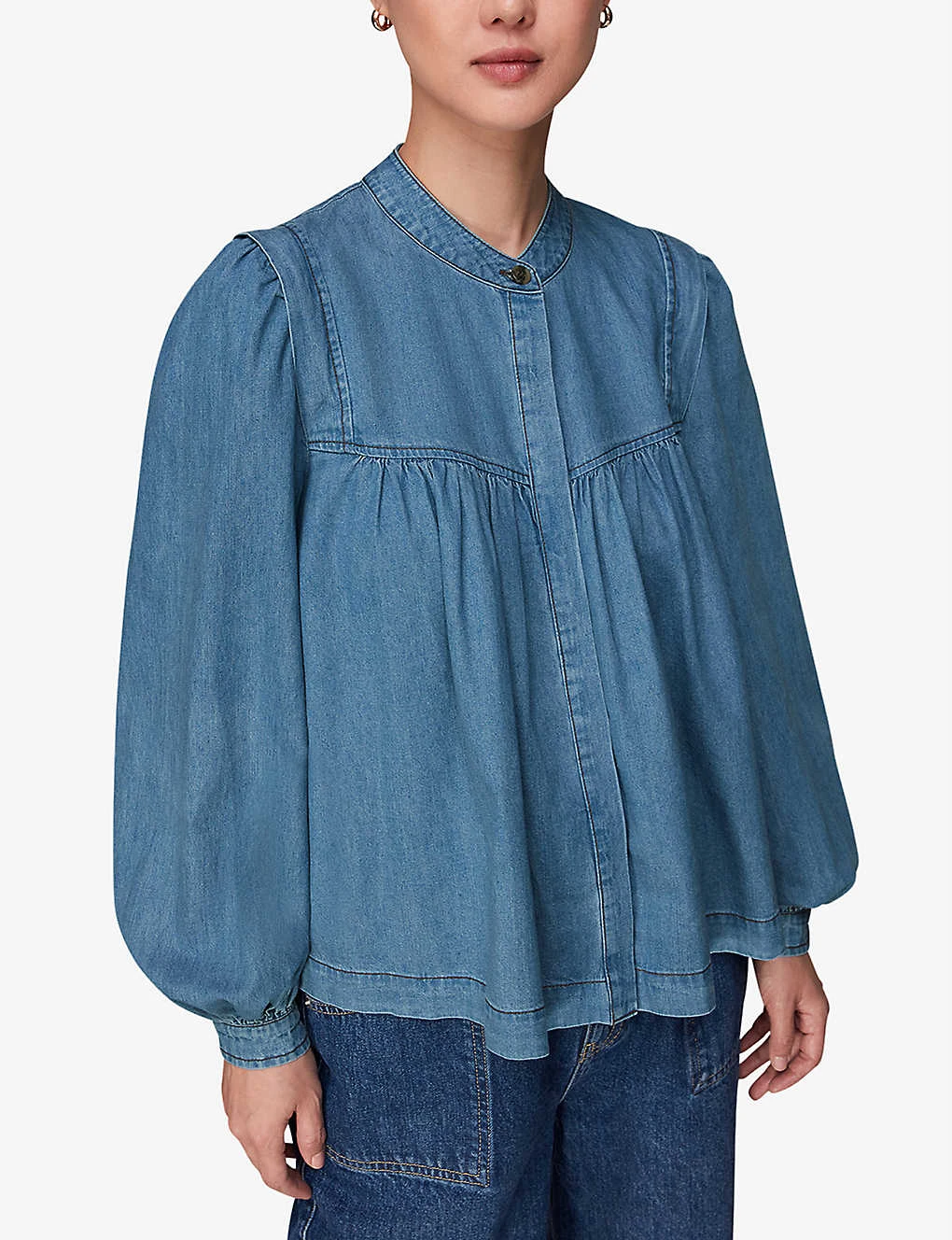 Whistles Mollie High-neck Chambray Denim Blouse 3 Whistles Mollie High-neck Chambray Denim Blouse - Image 3