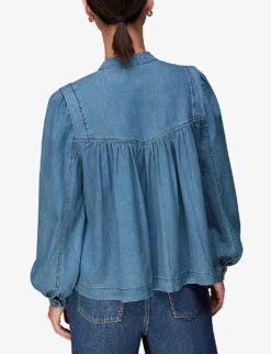 Whistles Mollie High-neck Chambray Denim Blouse 8 Whistles Mollie High-neck Chambray Denim Blouse -The Fashion Shop R04109039 BLUE ALT03