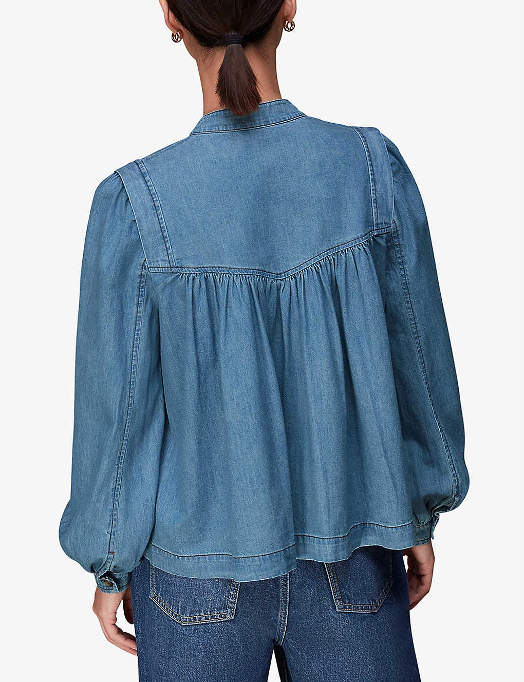 Whistles Mollie High-neck Chambray Denim Blouse 4 Whistles Mollie High-neck Chambray Denim Blouse - Image 4