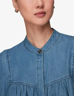 Whistles Mollie High-neck Chambray Denim Blouse 9 Whistles Mollie High-neck Chambray Denim Blouse -The Fashion Shop R04109039 BLUE ALT04