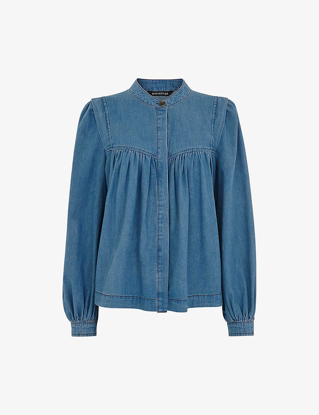 Whistles Mollie High-neck Chambray Denim Blouse 1 Whistles Mollie High-neck Chambray Denim Blouse