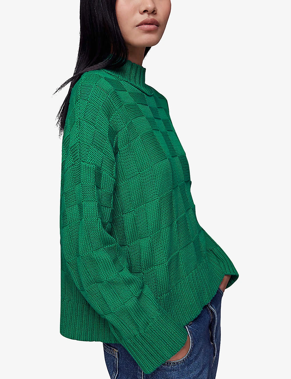 Whistles Checked Funnel-neck Cotton-knit Jumper 3 Whistles Checked Funnel-neck Cotton-knit Jumper - Image 3