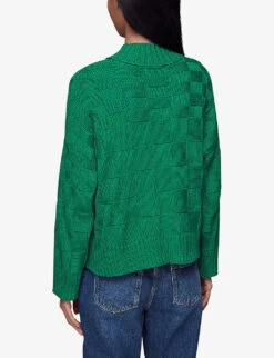 Whistles Checked Funnel-neck Cotton-knit Jumper 8 Whistles Checked Funnel-neck Cotton-knit Jumper -The Fashion Shop R04110298 GREEN ALT03