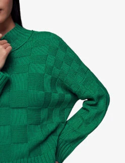Whistles Checked Funnel-neck Cotton-knit Jumper 9 Whistles Checked Funnel-neck Cotton-knit Jumper -The Fashion Shop R04110298 GREEN ALT04