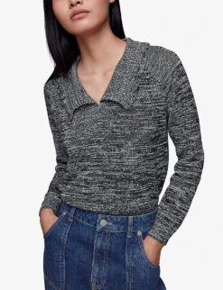 Whistles Frilled-collar Cotton And Recycled Polyester-blend Jumper -The Fashion Shop R04116368 BLACK ALT02