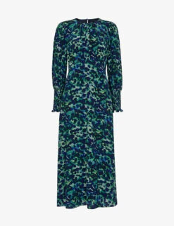 Whistles Ink Cheetah-print Woven Midi Dress