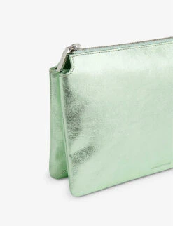 Whistles Elita Metallic Leather Clutch Bag -The Fashion Shop R04118646 GREEN ALT02