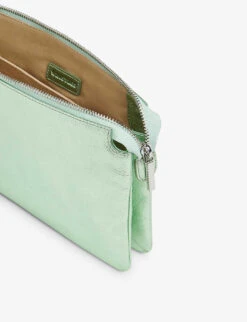 Whistles Elita Metallic Leather Clutch Bag -The Fashion Shop R04118646 GREEN ALT03