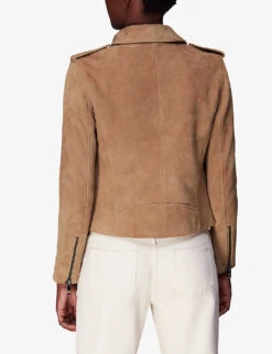 Whistles Agnes Slim-fit Suede Biker Jacket -The Fashion Shop R04121265 TAN ALT03