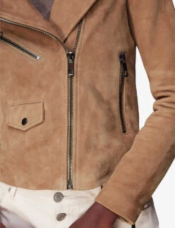 Whistles Agnes Slim-fit Suede Biker Jacket -The Fashion Shop R04121265 TAN ALT04