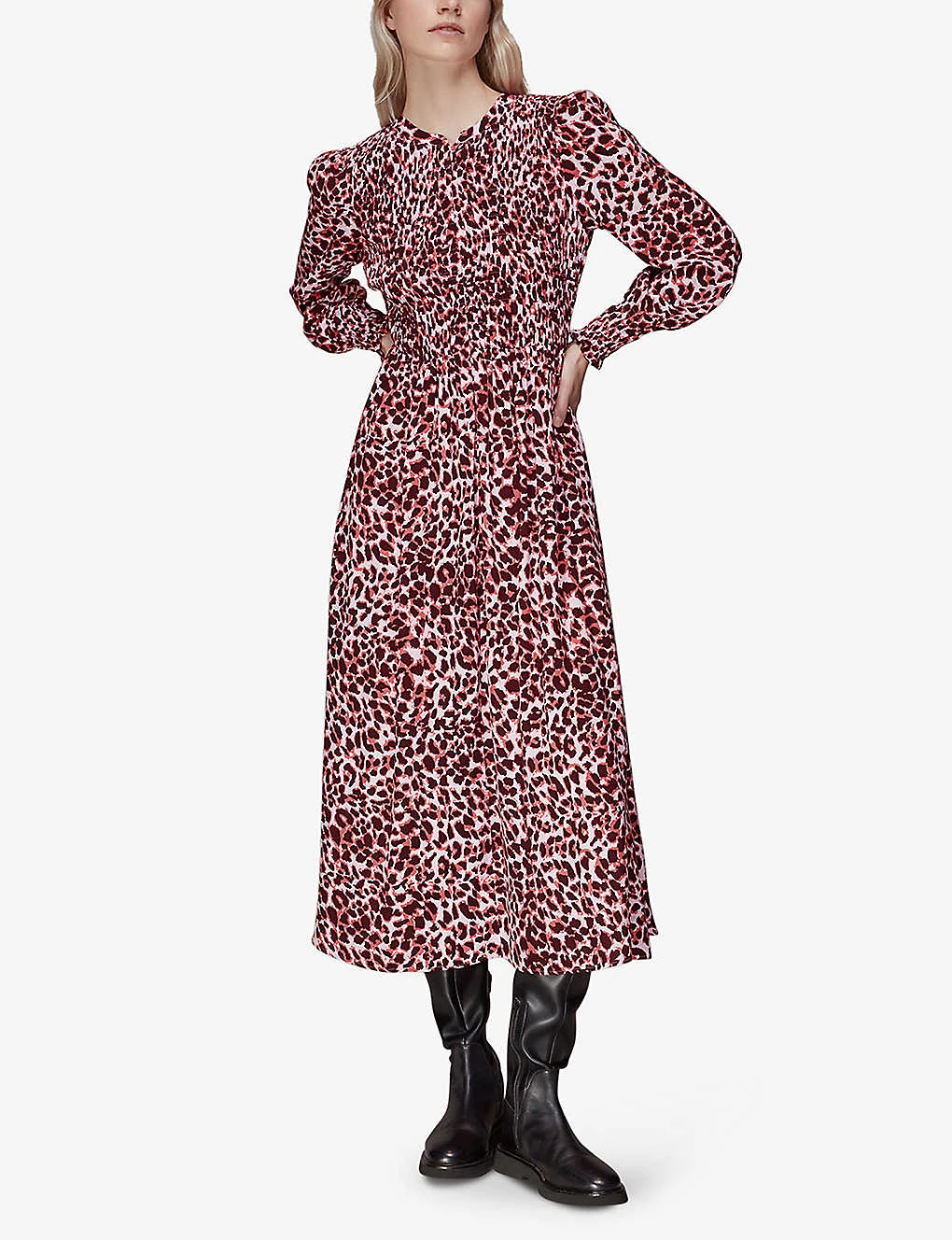 Whistles Animal-print Puff-sleeved Woven Midi Dress 2 Whistles Animal-print Puff-sleeved Woven Midi Dress - Image 2