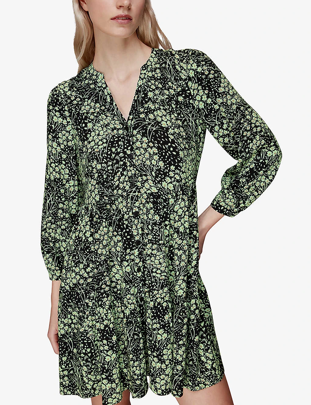 Whistles Floral-print V-neck Woven Mini Dress 3 Whistles Floral-print V-neck Woven Mini Dress - Image 3