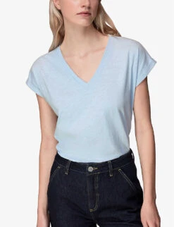 Whistles Willa Organic Cotton-jersey T-shirt -The Fashion Shop R04129282 PALEBLUE ALT02