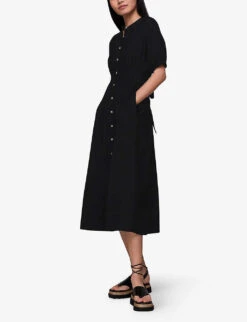 Whistles Amber Tied-waist Button-through Woven Midi Dress 7 Whistles Amber Tied-waist Button-through Woven Midi Dress -The Fashion Shop R04129677 BLACK ALT02
