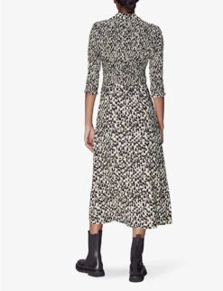 Whistles Abstract-print Shirred-bodice Woven Midi Dress -The Fashion Shop R04130151 BLACK ALT03