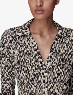 Whistles Abstract-print Shirred-bodice Woven Midi Dress -The Fashion Shop R04130151 BLACK ALT04