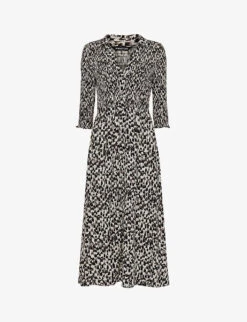 Whistles Abstract-print Shirred-bodice Woven Midi Dress