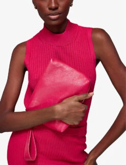 Whistles Avah Wrist-strap Leather Clutch Bag -The Fashion Shop R04133264 PINK ALT04
