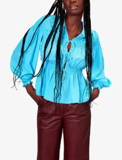 Whistles Eleanor Tie-front Silk Shirt 7 Whistles Eleanor Tie-front Silk Shirt -The Fashion Shop R04134419 BLUE ALT02