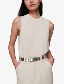 Whistles Double-ring Buckle-fastened Metallic-leather Belt -The Fashion Shop R04135048 BARELYBLACK ALT02