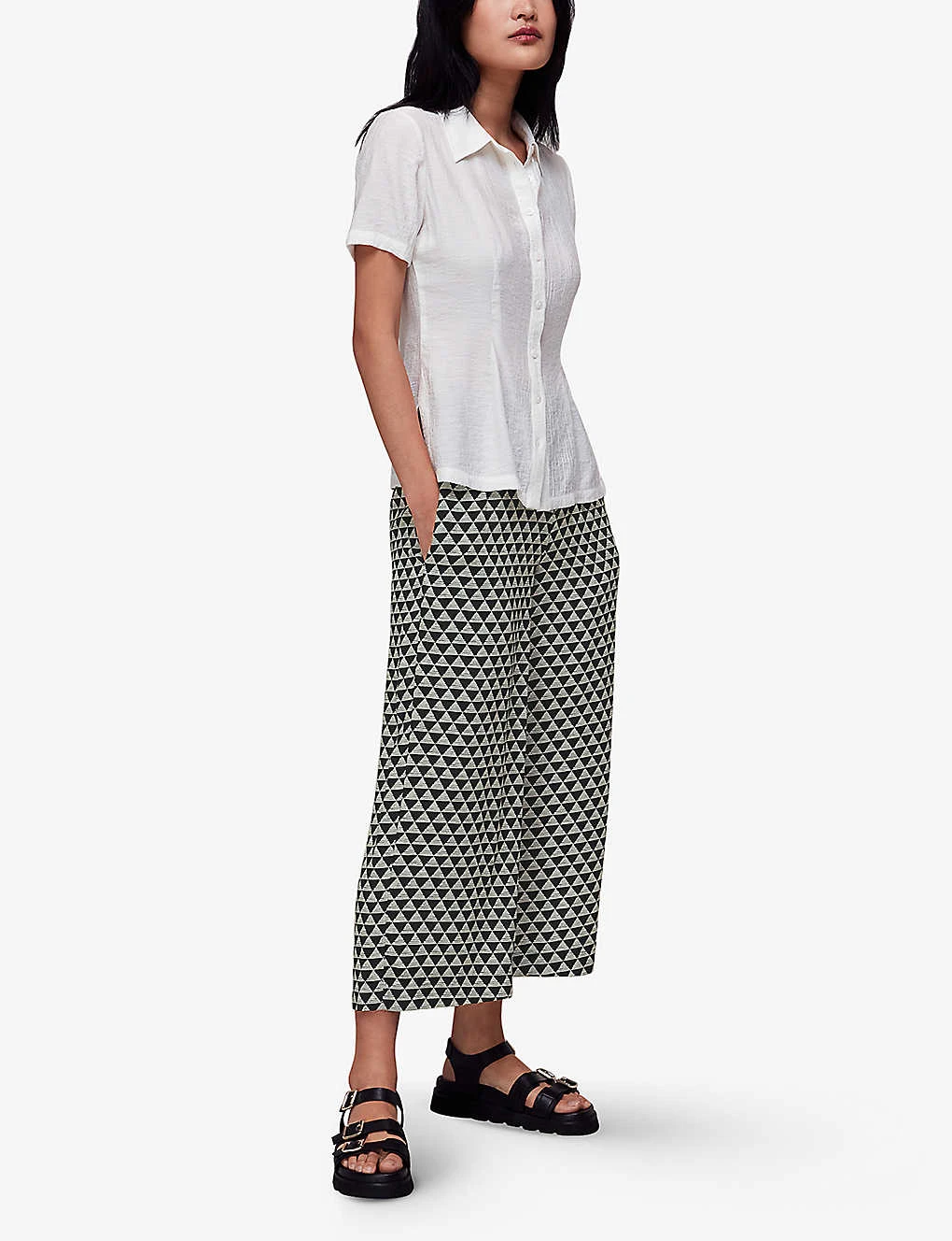 Whistles Checkerboard-pattern Wide-leg High-rise Woven Trousers 2 Whistles Checkerboard-pattern Wide-leg High-rise Woven Trousers - Image 2
