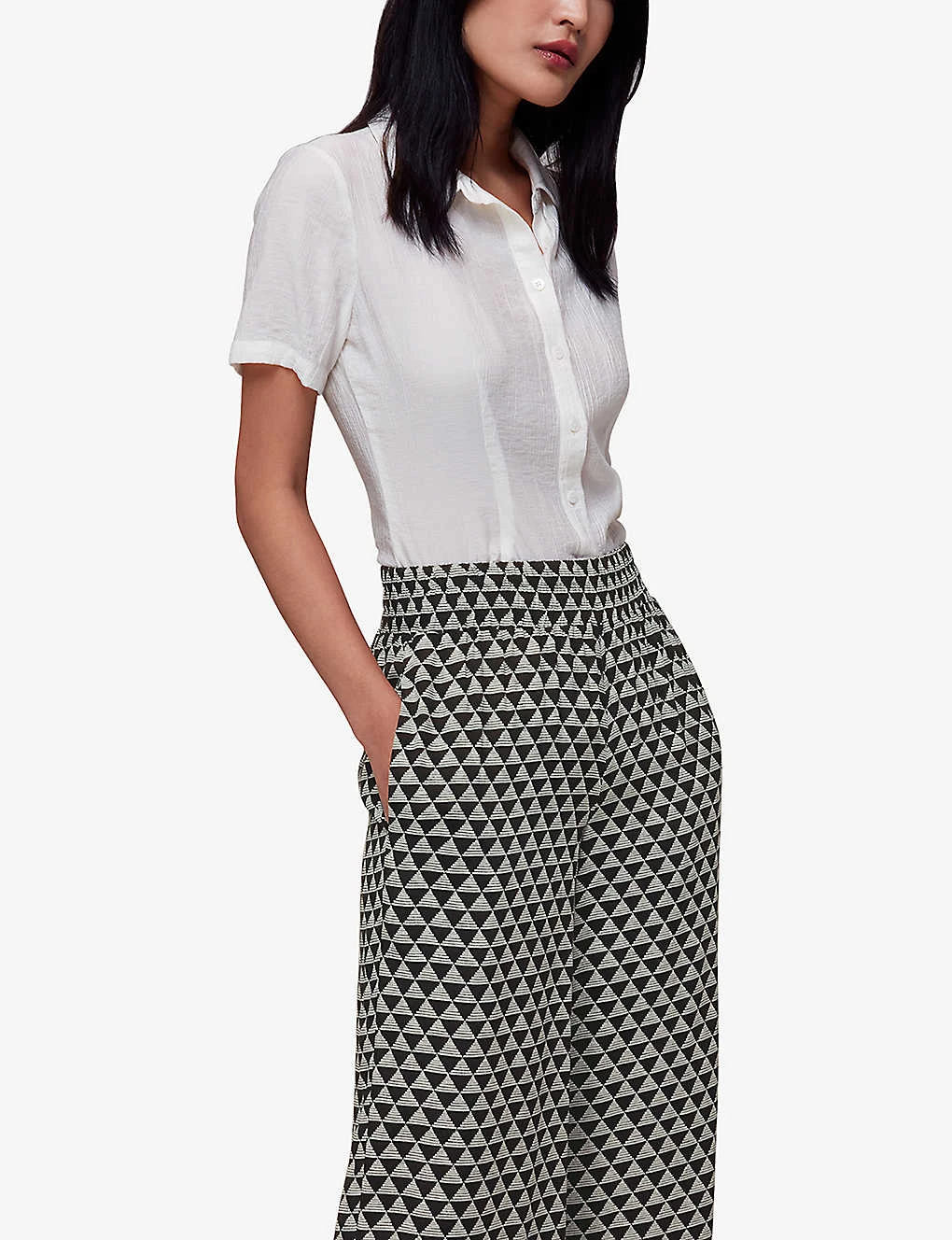 Whistles Checkerboard-pattern Wide-leg High-rise Woven Trousers 3 Whistles Checkerboard-pattern Wide-leg High-rise Woven Trousers - Image 3