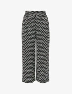 Whistles Checkerboard-pattern Wide-leg High-rise Woven Trousers