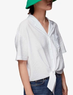 Whistles Nicola Tie Front-hem Woven Top -The Fashion Shop R04136165 WHITE ALT02