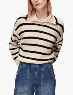Whistles Oversized-collar Stripe Cotton Jumper 7 Whistles Oversized-collar Stripe Cotton Jumper -The Fashion Shop R04136784 BLUE ALT02