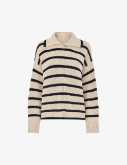 Whistles Oversized-collar Stripe Cotton Jumper