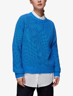 Whistles Raglan-sleeve Rib-knit Cotton Jumper 7 Whistles Raglan-sleeve Rib-knit Cotton Jumper -The Fashion Shop R04136786 BLUE ALT02