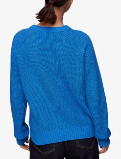 Whistles Raglan-sleeve Rib-knit Cotton Jumper 8 Whistles Raglan-sleeve Rib-knit Cotton Jumper -The Fashion Shop R04136786 BLUE ALT03
