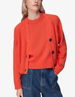 Whistles Karine V-neck Cotton-knit Cardigan 8 Whistles Karine V-neck Cotton-knit Cardigan -The Fashion Shop R04136787 RED ALT02