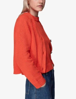 Whistles Karine V-neck Cotton-knit Cardigan 10 Whistles Karine V-neck Cotton-knit Cardigan -The Fashion Shop R04136787 RED ALT04