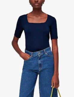 Whistles Square-neck Stretch-woven T-shirt 7 Whistles Square-neck Stretch-woven T-shirt -The Fashion Shop R04136792 NAVY ALT02