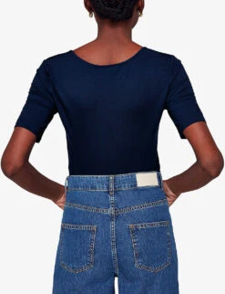 Whistles Square-neck Stretch-woven T-shirt 8 Whistles Square-neck Stretch-woven T-shirt -The Fashion Shop R04136792 NAVY ALT03