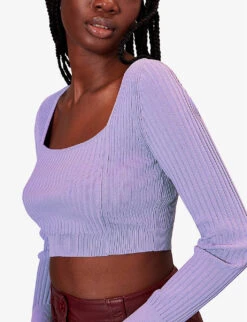 Whistles Cropped Rib-knit Recycled Polyester-blend Top 7 Whistles Cropped Rib-knit Recycled Polyester-blend Top -The Fashion Shop R04137009 LILAC ALT02