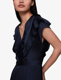 Whistles Adeline Ruffle Recycled Polyester Jumpsuit 9 Whistles Adeline Ruffle Recycled Polyester Jumpsuit -The Fashion Shop R04137013 NAVY ALT04