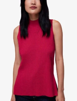 Whistles High-neck Ribbed-knit Tunic Top 7 Whistles High-neck Ribbed-knit Tunic Top -The Fashion Shop R04137796 PINK ALT02