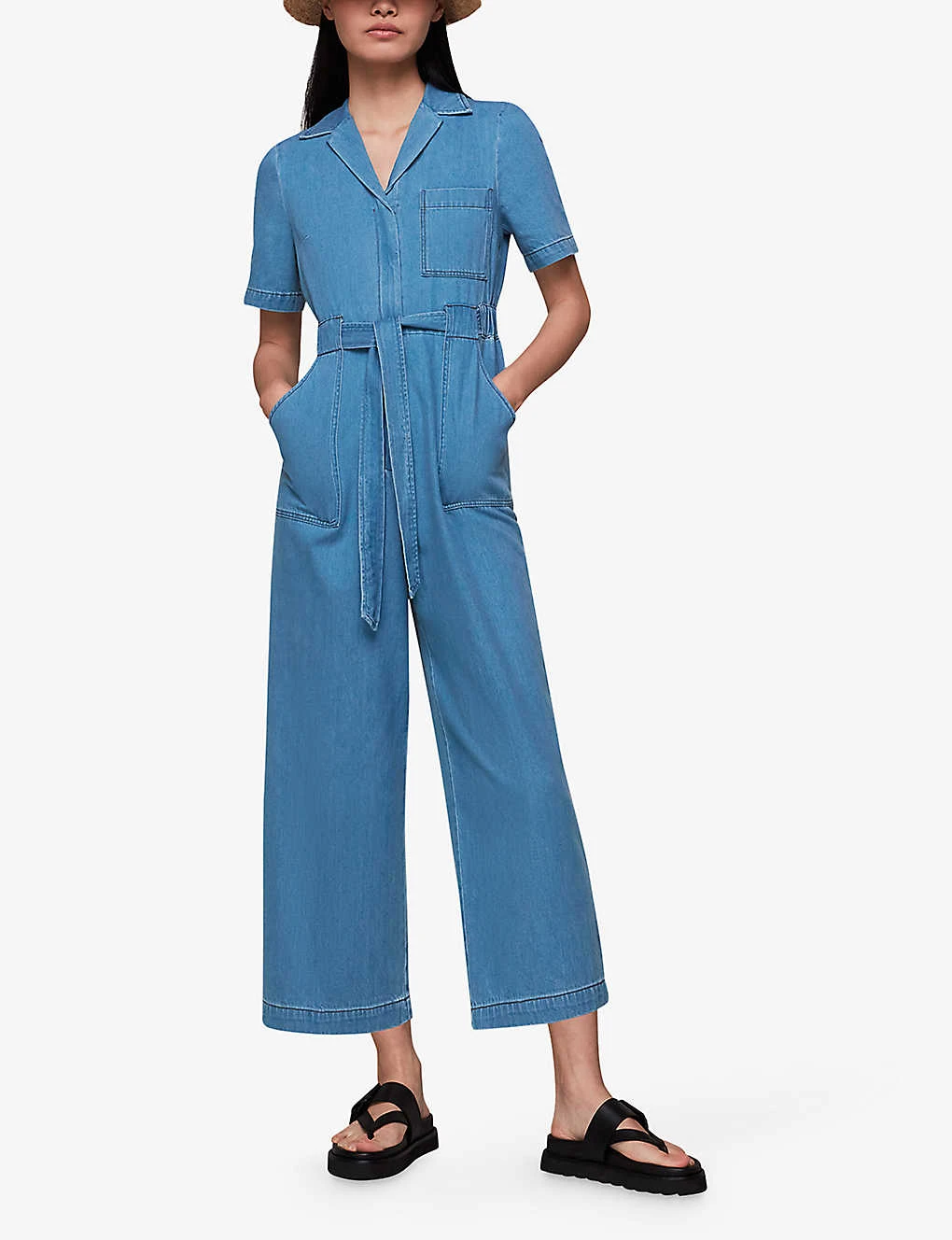 Whistles Ciara Open-collar Elasticated-back Cotton Jumpsuit 2 Whistles Ciara Open-collar Elasticated-back Cotton Jumpsuit - Image 2