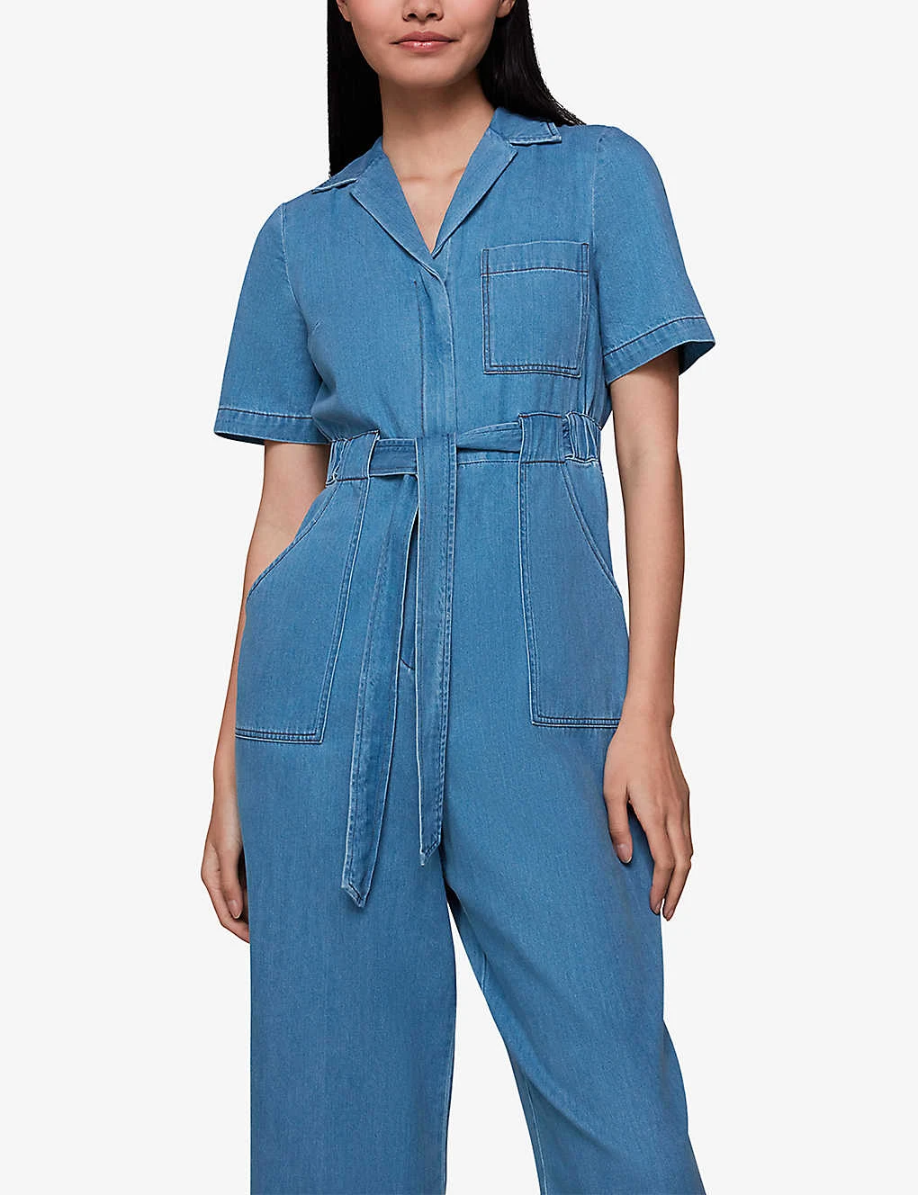 Whistles Ciara Open-collar Elasticated-back Cotton Jumpsuit 3 Whistles Ciara Open-collar Elasticated-back Cotton Jumpsuit - Image 3