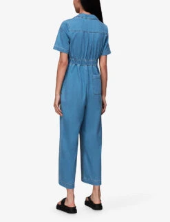 Whistles Ciara Open-collar Elasticated-back Cotton Jumpsuit 8 Whistles Ciara Open-collar Elasticated-back Cotton Jumpsuit -The Fashion Shop R04140094 BLUE ALT03